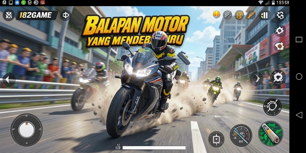 Tangkapan layar gameplay <strong>182GAME</strong> memperlihatkan aksi balapan motor yang mendebarkan.