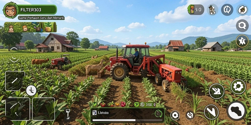 Screenshot utama FILTER303 menampilkan pengalaman gameplay bertani yang seru.