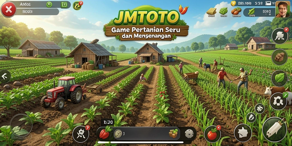 Tampilan gameplay JMTOTO yang menampilkan lahan pertanian yang indah.