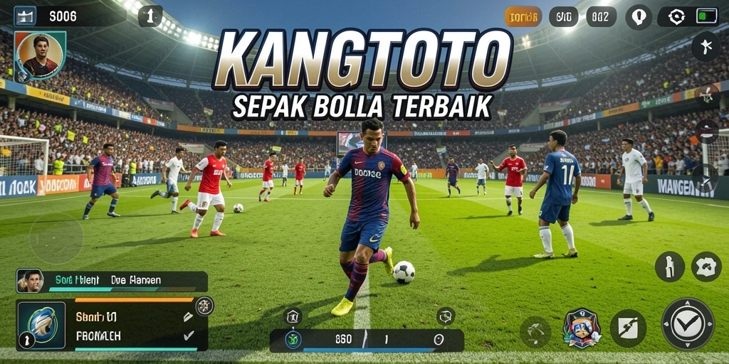 Screenshot gameplay KANGTOTO menampilkan aksi sepak bola yang mendebarkan.