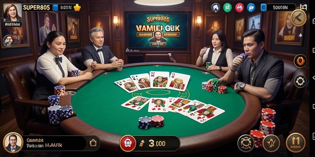 Screenshot SUPER805 menampilkan gameplay Poker yang seru dan interaktif.